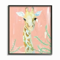 Stupell Home Décor Industries Giraffe Portret Animal Pink Green slika uokvirenu zidnu umjetnost u glavnoj liniji