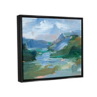 Rijeka kroz planine apstraktna scena pejzaža slika Jet crni uokvireni umjetnički print zid umjetnost
