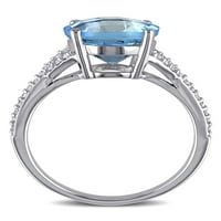 4- Carat T.G.W. Swiss Blue Topaz i Carat T.W. Dijamantni 14KT bijeli zlatni koktel prsten