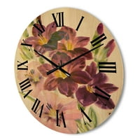 DesignArt 'retro tamna i svijetlo ružičasta gladiolus' tradicionalni drveni zidni sat