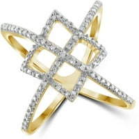 14k pozlaćeni srebrni križni prsten-0K bijeli dijamantni prsten sa 14k pozlaćenim srebrnim prstenom-križni prsten
