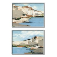 Morska litica Moderni krajolik pejzažno slikarstvo u sivom okviru umjetnički tisak na zidu, set od 2