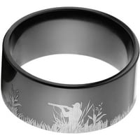 Ravni crni cirkonijev prsten s lovcem na patke ležeran oko prstena