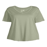 Ženska majica veličine i veličine plus s izrezom u obliku slova U i kratkim rukavima