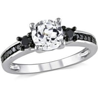 1- Carat T.G.W. Stvoren bijeli safir i karat T.W. Crni dijamant sterling srebro zaručnički prsten s tri kamena