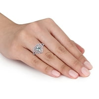Miabella Ženska 1- karat Aquamarine i Karat Diamond 10KT bijelo zlato dvostruki halo prsten