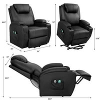 Vineego Power Lift Recliner stolica PU kože za starije s masažom i grijanjem, crna