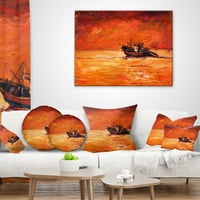 Ribarski brod Dizajn u crvenoj nijansi - jastuk za bacanje mora - 18x18