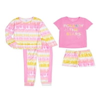 Wonder Nation Girls Exclusive Tie Boje Mi & Match 4-komad pidžama, veličine 4- & Plus