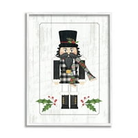 ; Božićna božikovina Orašar zimski karirani kaput grafika u bijelom okviru zidni tisak, 16.20