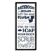 Natpisna pločica s pravilima o korištenju kupaonice 9 tamnoplavi toaletni sapun s mjehurićima grafika u crnom okviru