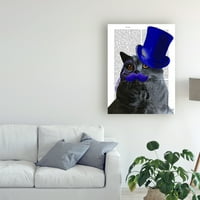 Zaštitni znak likovna umjetnost 'Siva mačka s plavim gornjim šeširom i plavim brkovima' platno umjetnost od Fab