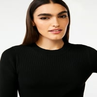 Ženska haljina od rebrastog midi džempera s labavim rukavima
