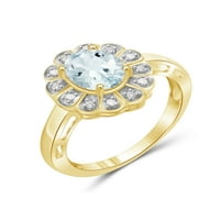 Prsten akvamarin nakit s rođenim kamenom – 1. Karatni akvamarin 14k pozlaćeni srebrni prsten s bijelim dijamantnim