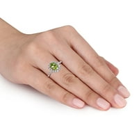 Miabella Women's Ct. Peridot, bijeli topaz i dijamantni naglasak 14KT koktel od bijelog zlata Halo prsten