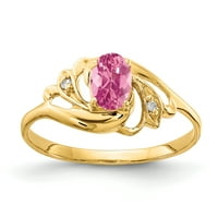 Primalno zlato karatno žuto zlato 6x ovalni ružičasti turmalin i dijamantni prsten