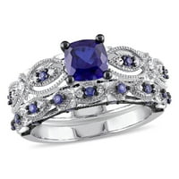 Ženski zaručnički prsten od plavog safira i dijamanta od 10k izrađen od bijelog zlata