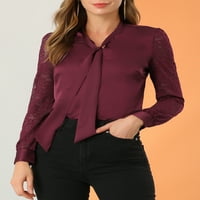 Jedinstvene ponude za žensku elegantnu kravatu Polu-shere čipkaste rukave satenske bluze