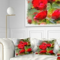 DesignArt crvene ruže na zelenom akvarelu - jastuk za bacanje cvijeća - 18x18