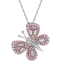 Svjetlucavi fini nakit od ružičastog Vodice od srebra i leptira od svijetle breskve, ogrlica Od 18 inča