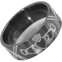 Ravni crni cirkonijev prsten sa mljevenim simbolom