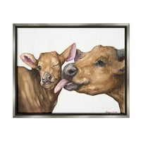 Stupell Industries Baby Cow Family Animal Aquecolor Slikanje sjajnog sivog uokvirenog plutajućeg platna zidna umjetnost,