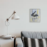 Stupell Insrijentima u nevolji Grand Piano Instrument Blue Gold Grey Framed Wall Art, 14, Dizajn Allayn Stevens