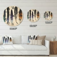 Designart 'Šareno Boho Art Feathers II' Boemijski i eklektični zidni sat drveta