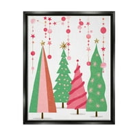 Ružičasta i zelena božićna drvca Svečana slika Crni plovak uokvireni umjetnički tisak zidna umjetnost