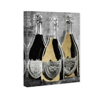 Wynwood Studio Pijeva i alkoholna pića Wall Art Canvas Otisci 'Dom Party za tri' šampanjac - crno, zlato