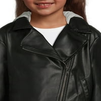 Wonder Nation Girls Fau kožna moto jakna s pletenom kapuljačom, veličine 4- & Plus
