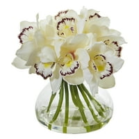 Gotovo prirodni umjetni sastav orhideje cimbidija u staklenoj vazi