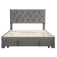 Hommoo Velvet tapecirani krevet platforme, krevet u punoj veličini, drveni krevet za odlaganje s velikom ladicom,