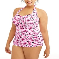 Ženski plus-sile Slimming Shirred Glam omotač s jednodijelnim kupaćim kostima