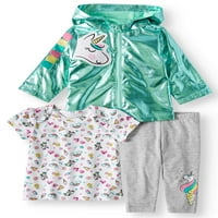 Wonder Nation Baby Girl Windbreaker jakna, majica i gamaše, trodijelni set