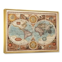 DesignArt 'Vintage Map of the World viii' Vintage Framed Canvas Wall Art Print