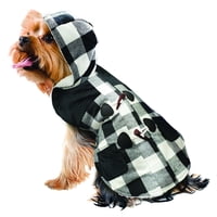 Fetchwear Buffalo Plaid Modna jakna s kapuljačom i Sherpa oblogom za pse, crno -bijelo, maleno