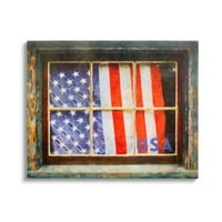 Stupell Industries Patriotska američka zastava rustikalni prozor Svečana galerija za slikanje kuće zamotana platno