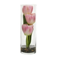 Gotovo prirodni umjetni aranžman od 10-inčnih tulipana u cilindričnoj vazi