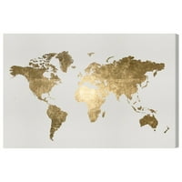 Wynwood Studio Maps and Flags Wall Art Canvas Otisci 'Mapamundi Tiago Homemade' World Maps - Zlato, bijelo
