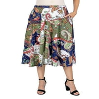 Udobna odjeća, ženska midi suknja s plisiranim džepom s printom Paislee
