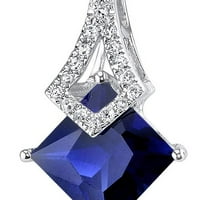 2. CT Princess Cut stvorio je plavi safir i dijamantski privjesak u 14k bijelom zlatu, 18