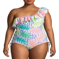 Ženski kupaći kostim Plus size na jedno rame sa bočnim vezicama, jedan kupaći kostim