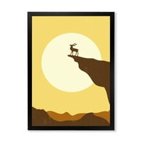 DesignArt 'Minimalistički jeleni na zalasku sunca na planini Top' Jezero je uokviren umjetnički tisak