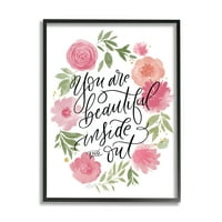 14, lijepa si, inspirativni kaligrafski citat, zidna umjetnost u cvjetnom okviru, dizajn