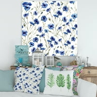 Plavi divlji cvjetovi sa zelenim lišćem na bijelom 30 30 slikarski platno umjetnički tisak